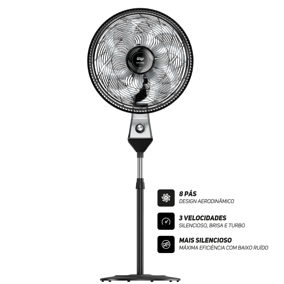 Ventilador de Coluna WAP FLOW TURBO 180W 50cm 8 Pás 3 Velocidades Potente e Econômico 127V - 2