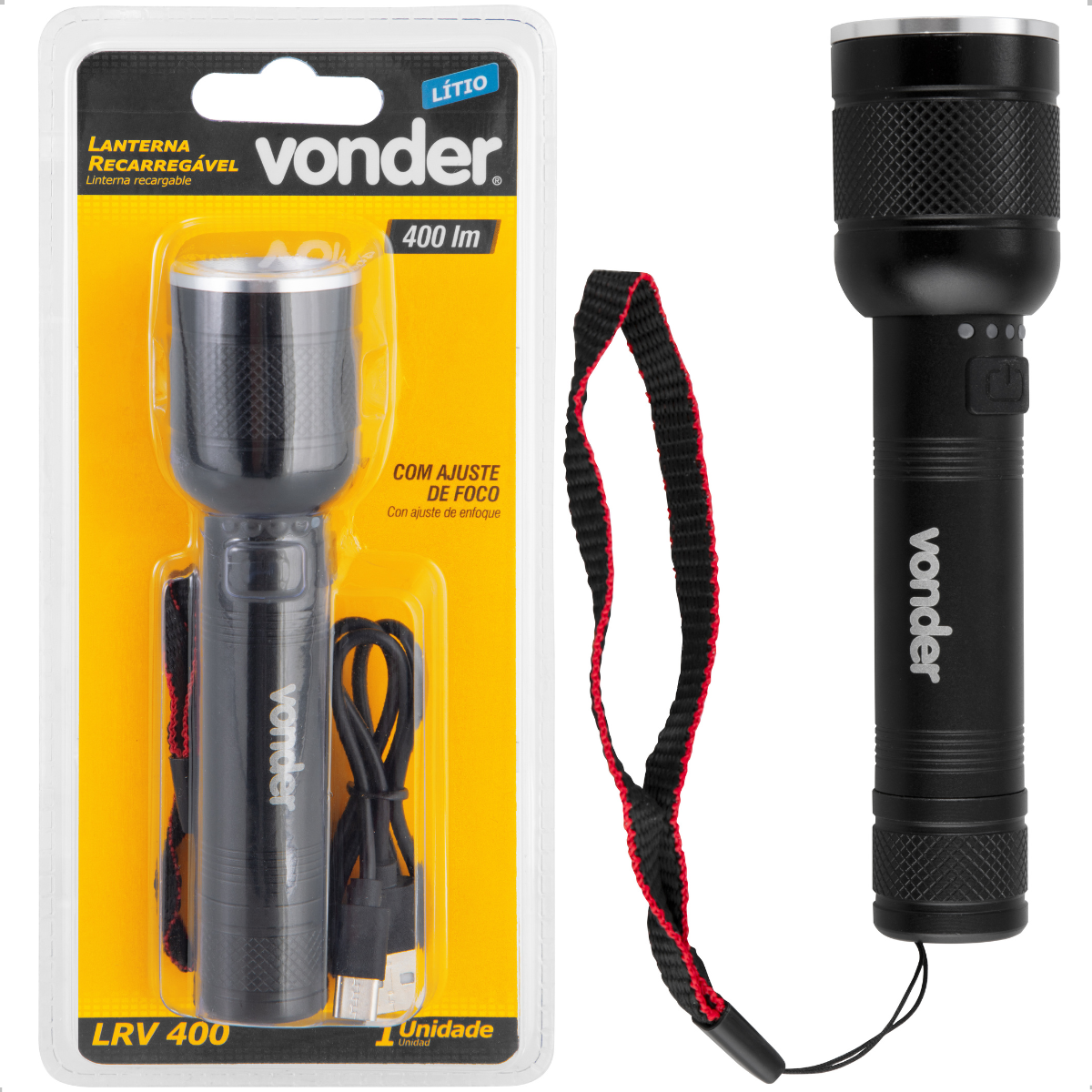 Lanterna Recarregável 400 Lumens Ajuste de Foco LRV400 Vonder - 2