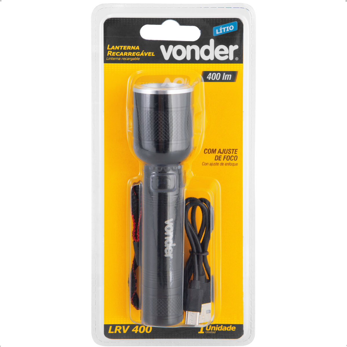 Lanterna Recarregável 400 Lumens Ajuste de Foco LRV400 Vonder - 3