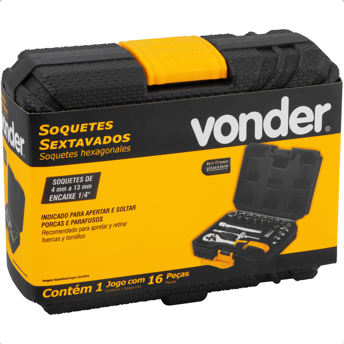 Jogo de Soquetes Sextavado Encaixe 1/4" 16 Peças Vonder - 5