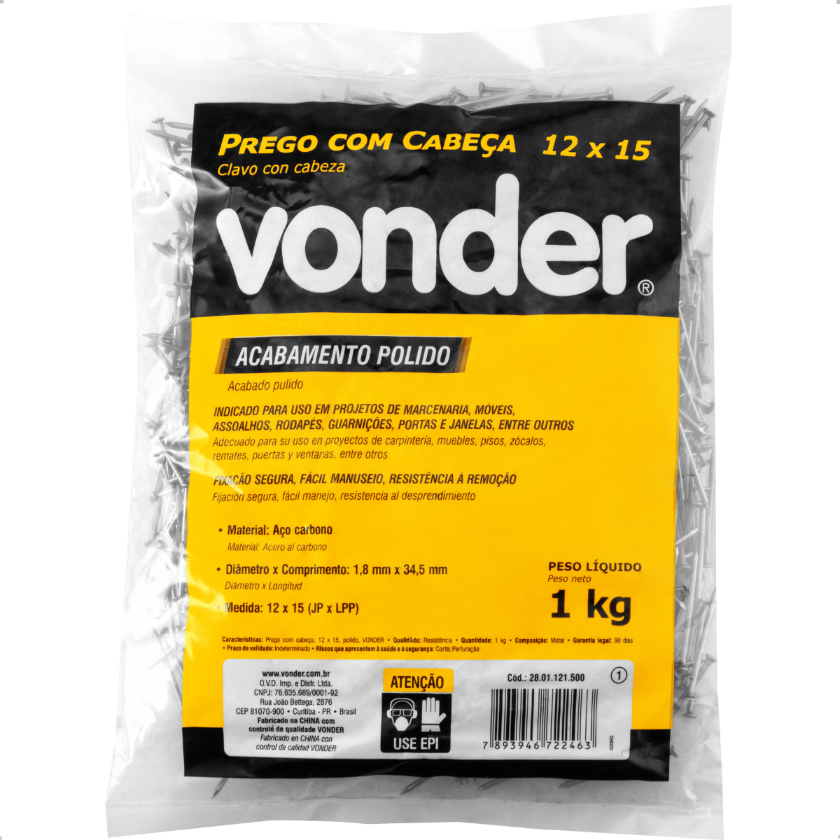 Prego com Cabeça 12 x 15" Polido 1 Kg Vonder - 1