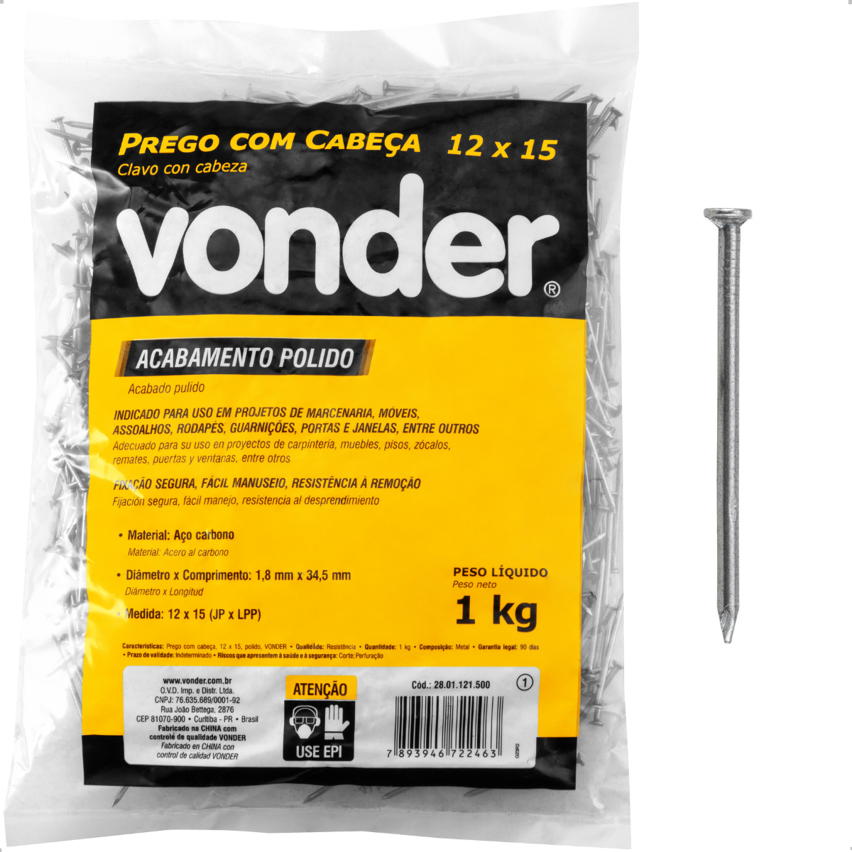 Prego com Cabeça 12 x 15" Polido 1 Kg Vonder - 2