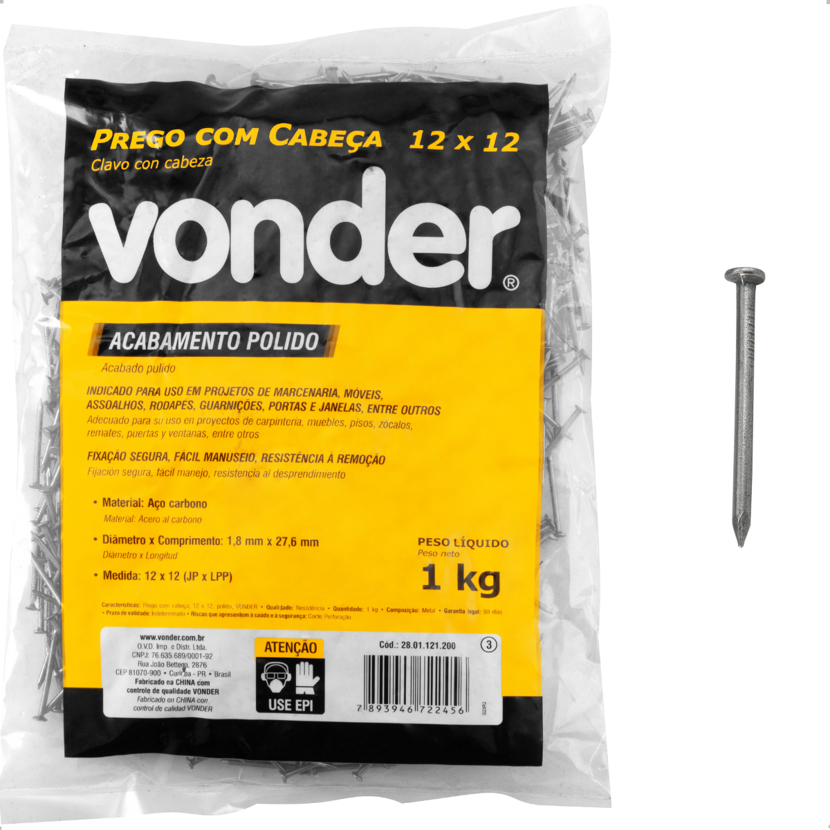 Prego com Cabeça 12 x 12" Polido 1 Kg Vonder - 1