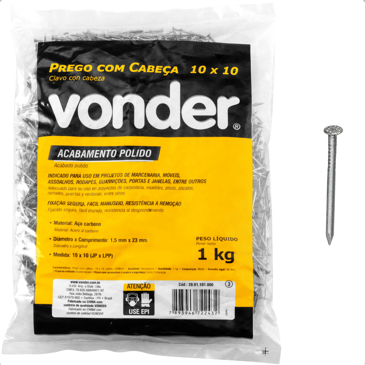 Prego com Cabeça 10 x 10 (7/8 x 17") Polido 1 Kg Vonder - 1