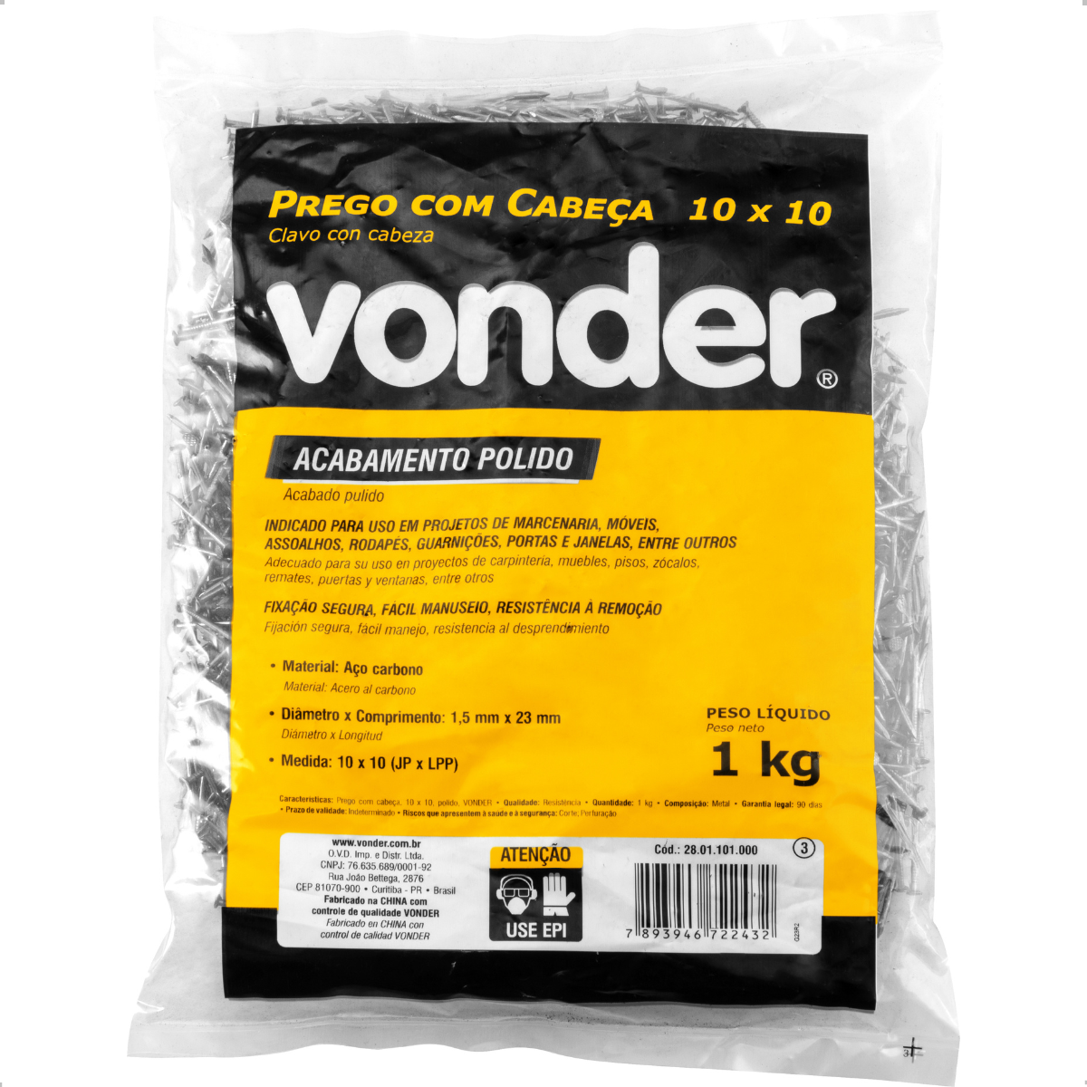 Prego com Cabeça 10 x 10 (7/8 x 17") Polido 1 Kg Vonder - 2