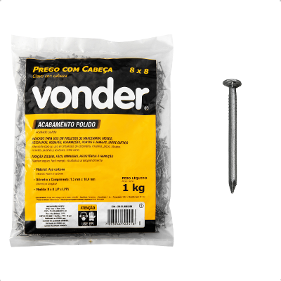 Prego Cabeça 8 x 8 mm Polido 1 Kg Vonder