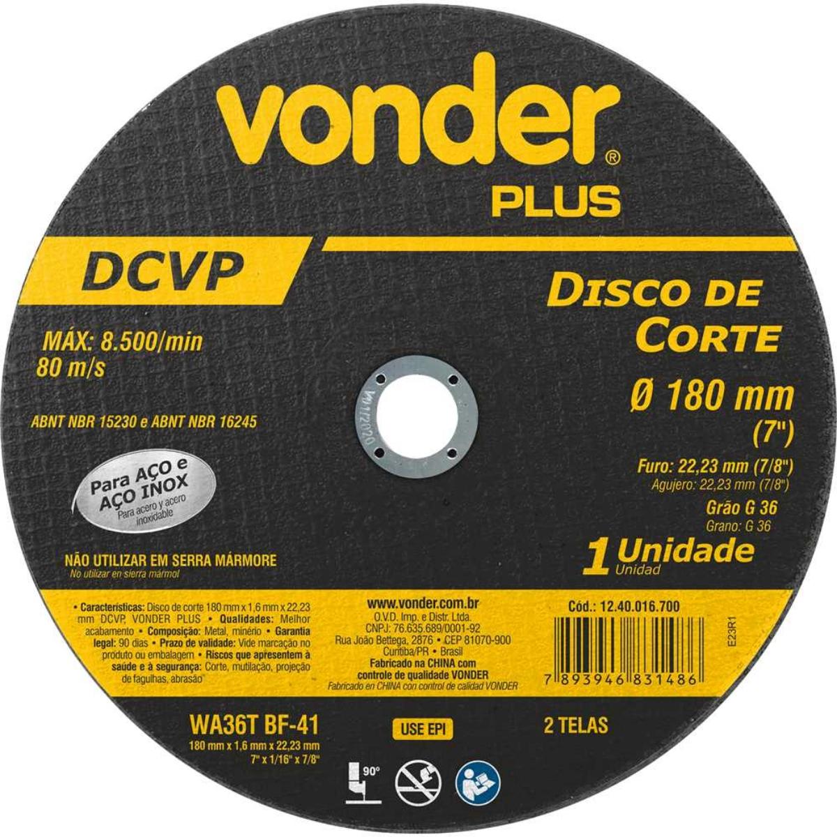 Disco Corte 180,0 x 1,6 x 22,23 DCVP Us Vonder Plus - 1