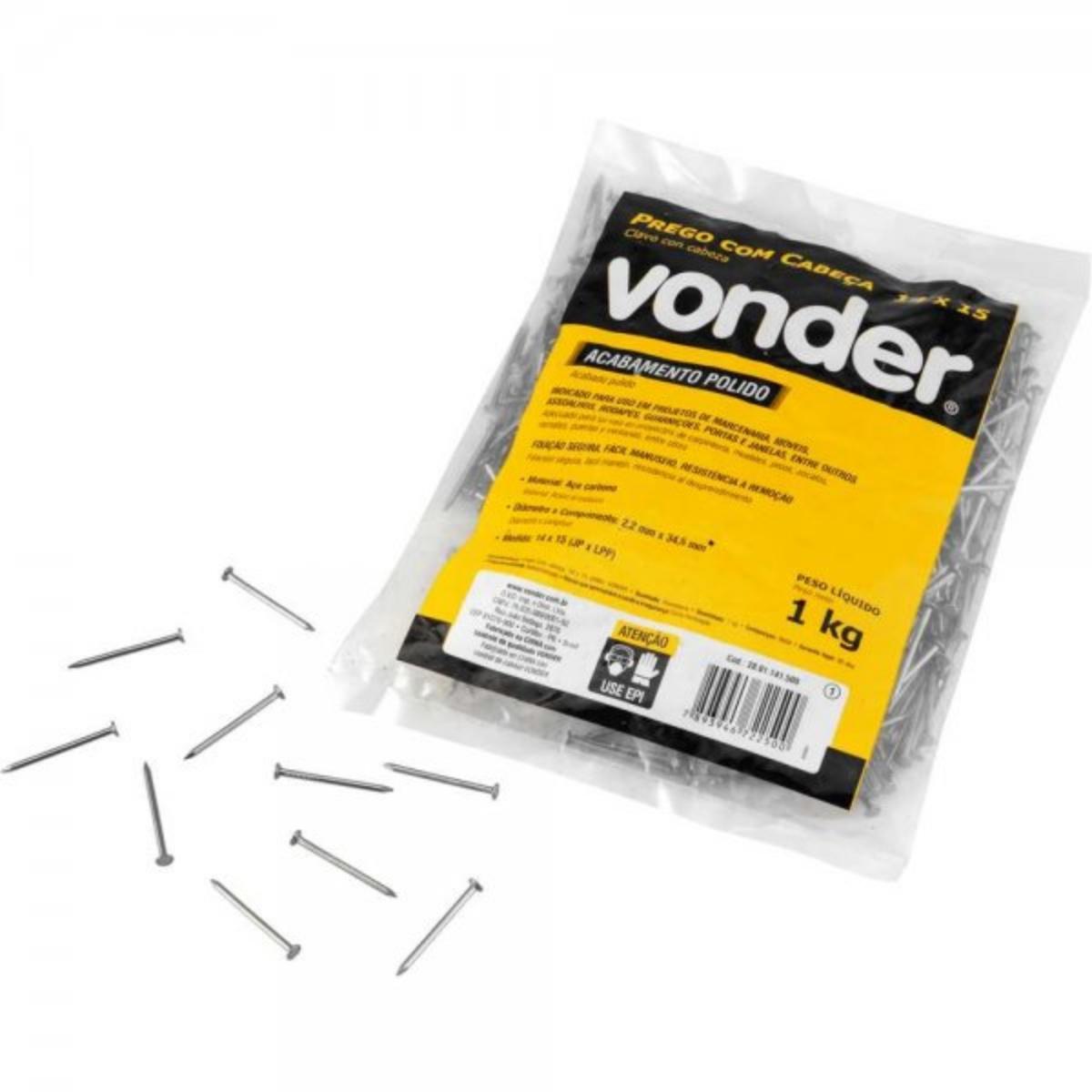 Prego com Cabeça 14 x 15 (1,1/4 x 14) Polido 1 Kg Vonder - 1