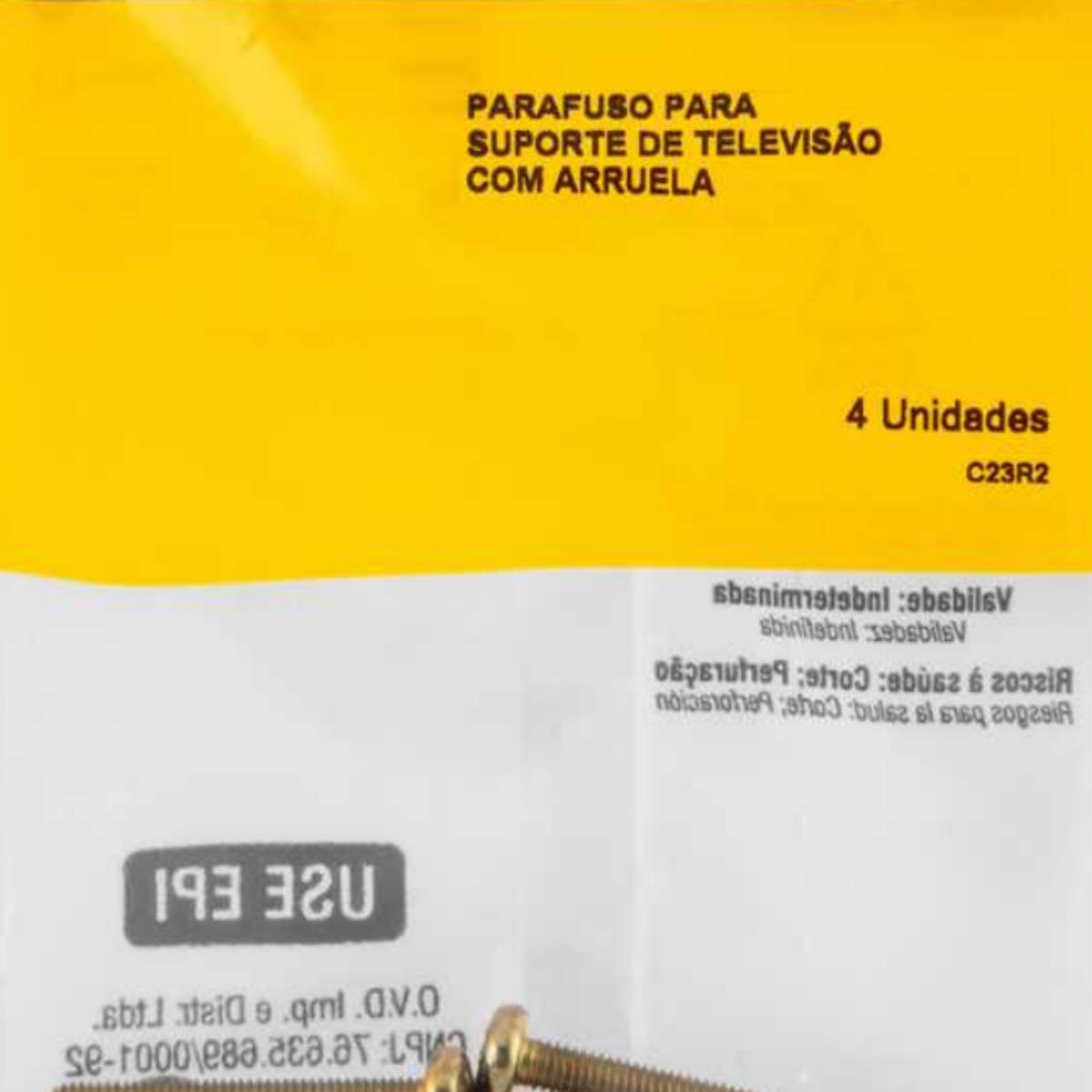 Parafuso para Suporte de TV 8 x 35 mm com Arruela 5/16 com 4 Peças Vonder - 4