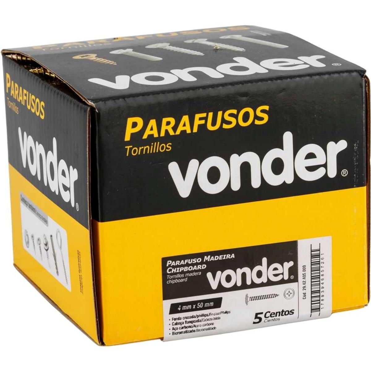 Parafuso Madeira 4,0 x 50 mm Chipboard Cabeça Flangeada Phillips 500 Peças Vonder - 5