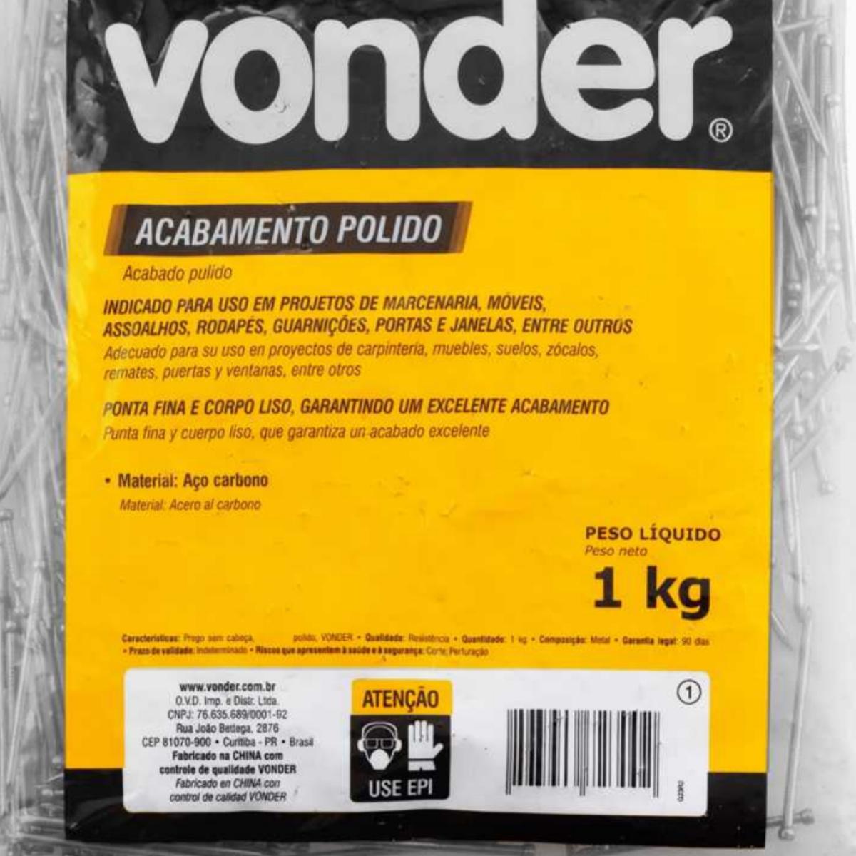 Prego sem Cabeça 18 x 30 (2,3/4 x 10) Polido 1 Kg Vonder - 2