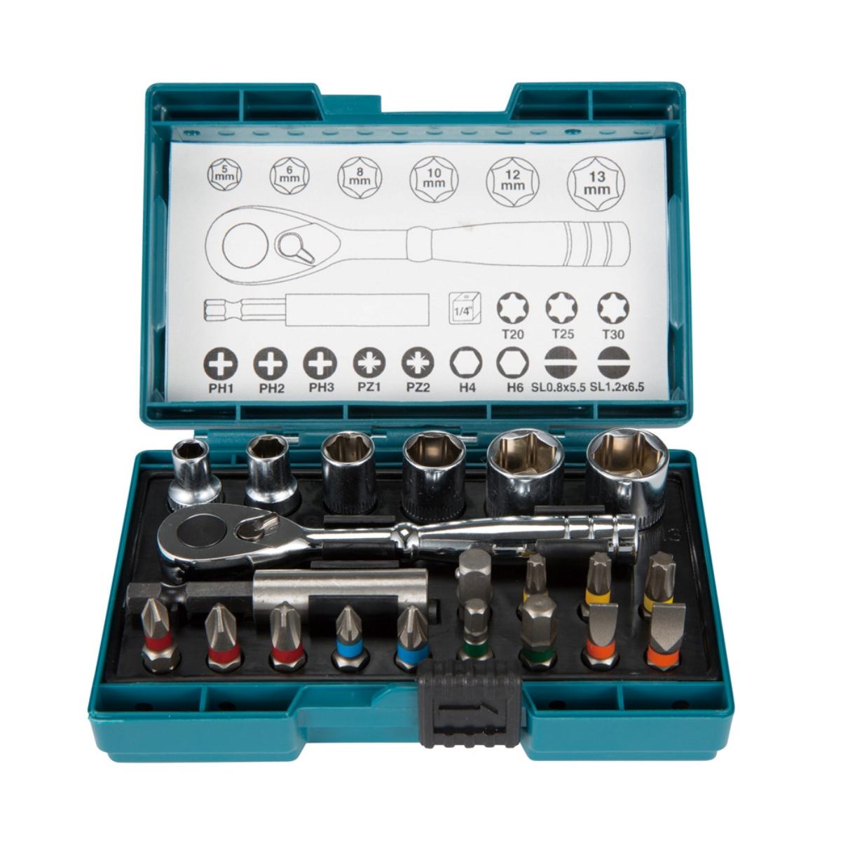 Kit de Bits e Soquetes 21 Peças com Chave Catraca B-54081 Makita - 1