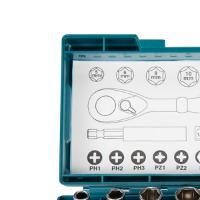 Kit de Bits e Soquetes 21 Peças com Chave Catraca B-54081 Makita - 2
