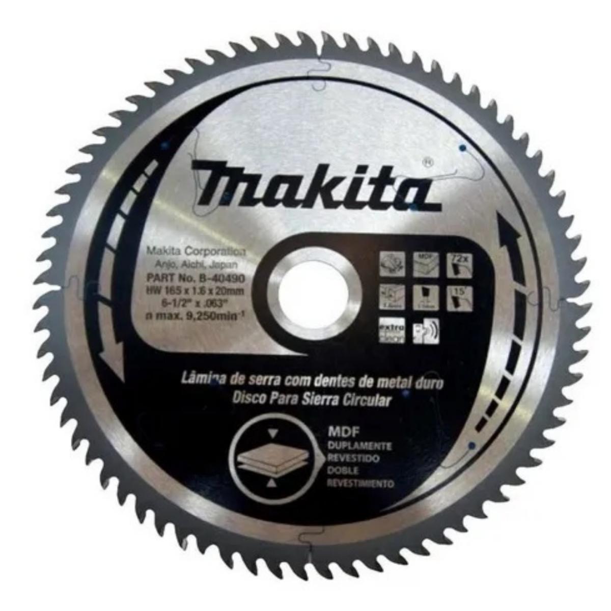 Disco Serra 72 Dentes 165 mm x 20 mm B-40490 Makita - 1