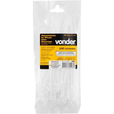 Abraçadeira Nylon para Parafusos 150 x 3,6 Branca 100 Peças Vonder