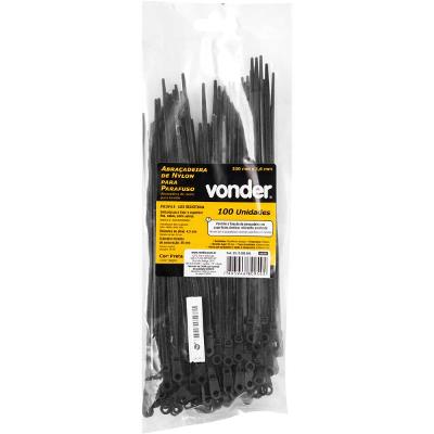 Abraçadeira Nylon para Parafusos 200 x 3,6 Preta 100 Peças Vonder