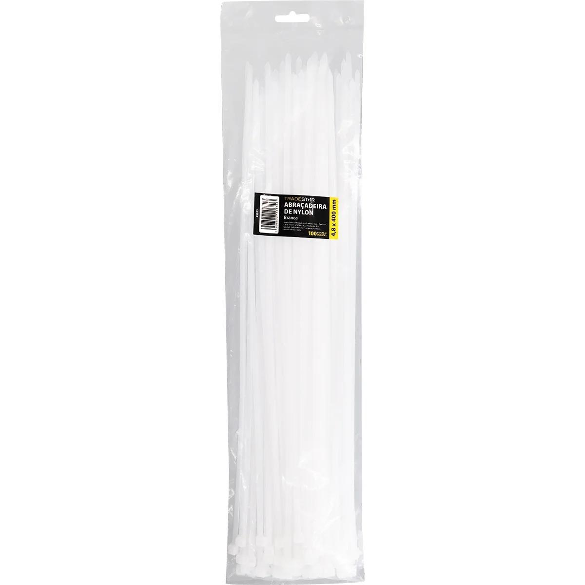 Abraçadeira Nylon 4,8 x 400 mm Branca 100 Unidades Tradestar - 1