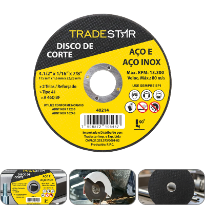 Disco de Corte 115 x 1,6 mm Furo 7/8" Aço e Inox Tradestar