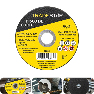 Disco de Corte 115 x 3 mm  Furo 7/8" mm Metal Pro Tradestar