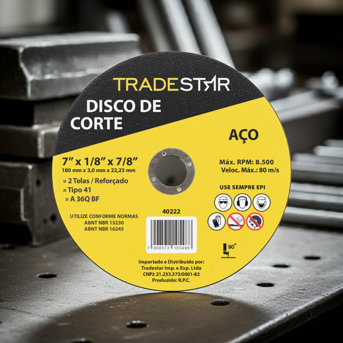 Disco de Corte 180 x 3 mm Furo 7/8" mm Metal Tradestar - 4