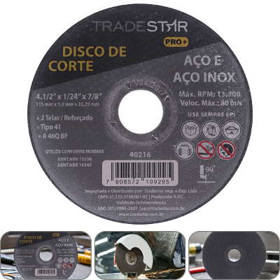 Disco de Corte 115 x 1 mm  Furo 7/8" mm Metal Pro Tradestar