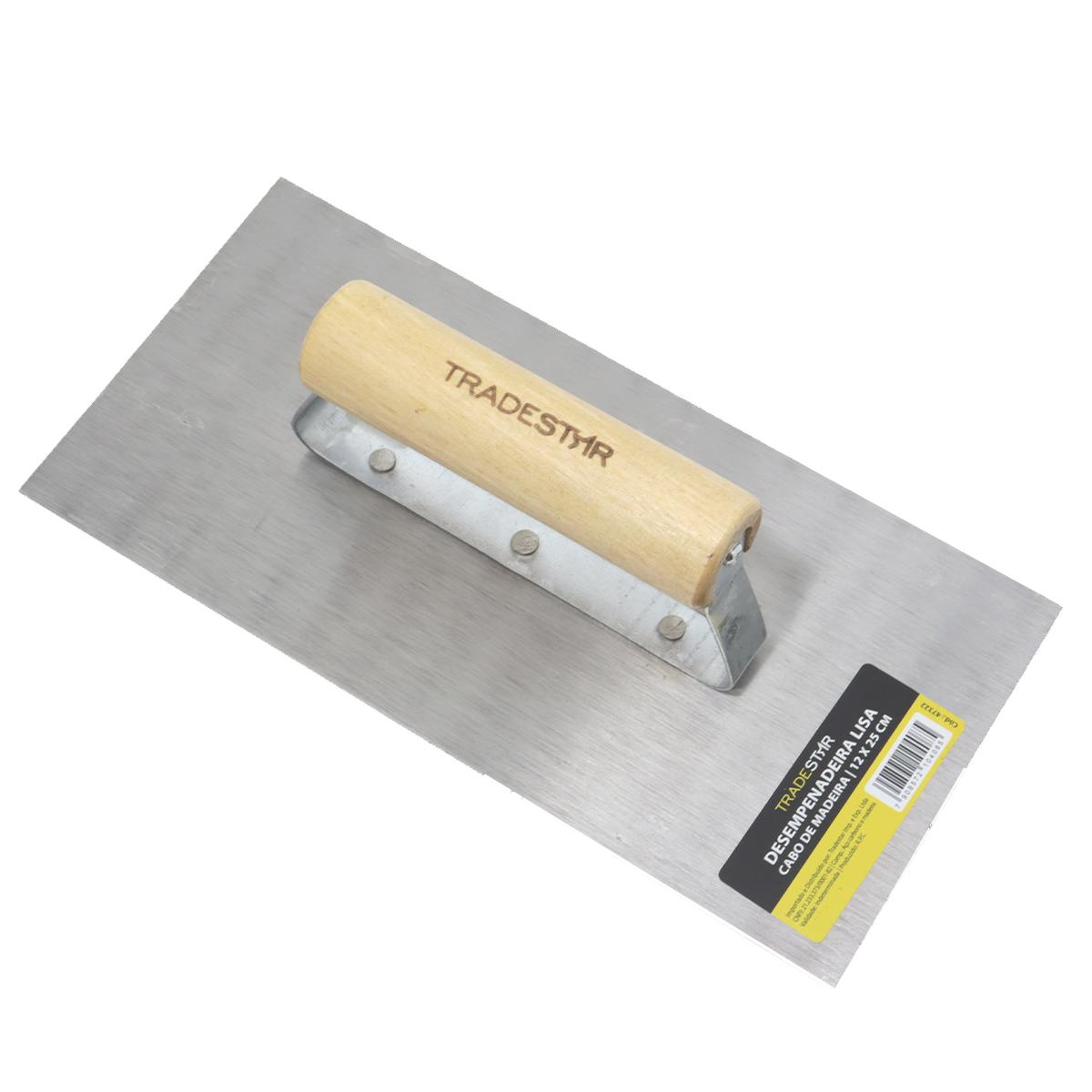Desempenadeira Aço Lisa 12 x 25 cm Cabo Madeira Tradestar - 1