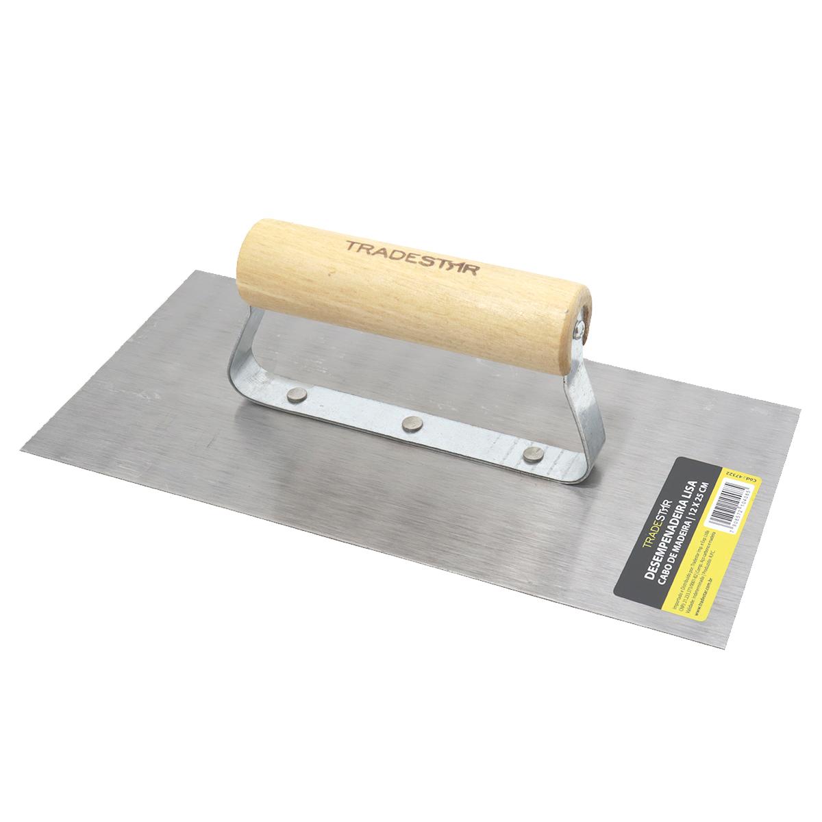 Desempenadeira Aço Lisa 12 x 25 cm Cabo Madeira Tradestar - 3