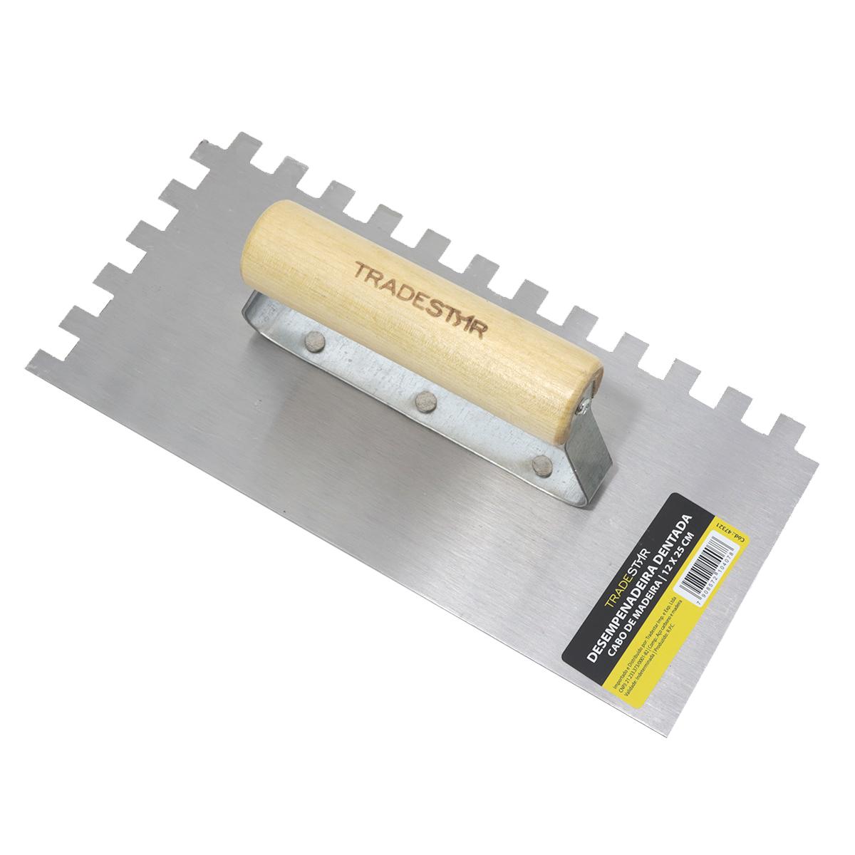 Desempenadeira Aço Dentada 12 x 25 cm Cabo Madeira Tradestar - 1