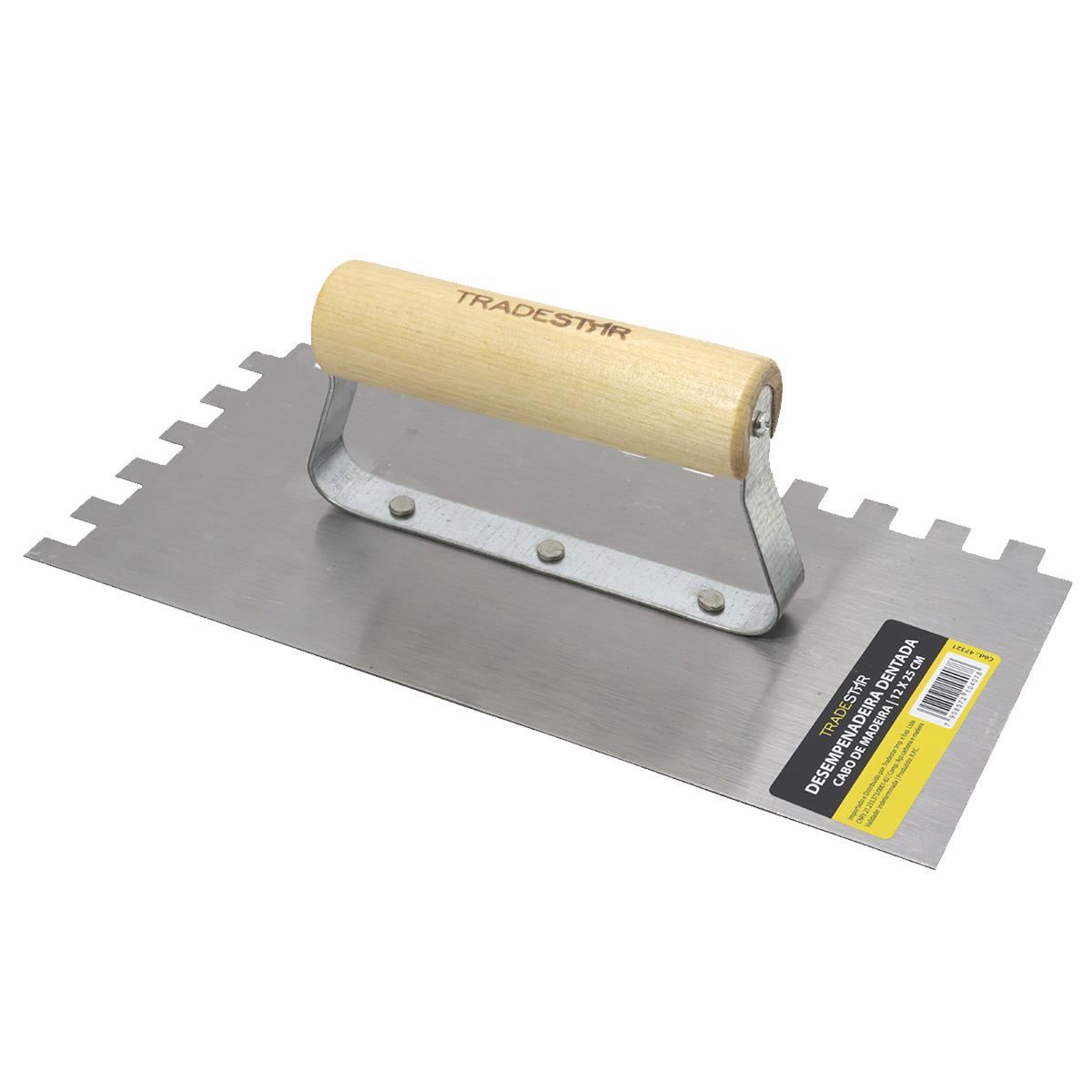 Desempenadeira Aço Dentada 12 x 25 cm Cabo Madeira Tradestar - 2