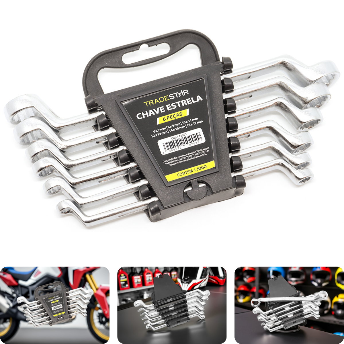 Jogo Chave Estrela 6 - 17 mm 6 Peças Aço Carbono Tradestar - 1