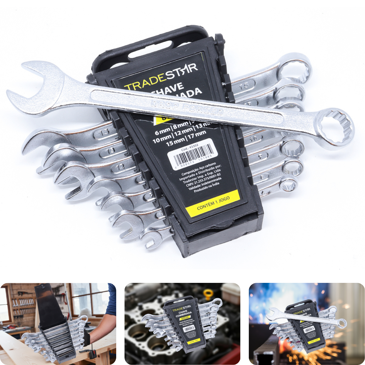 Jogo Chave Combinada 6 - 17 mm 8 Peças Aço Carbono Tradestar - 1