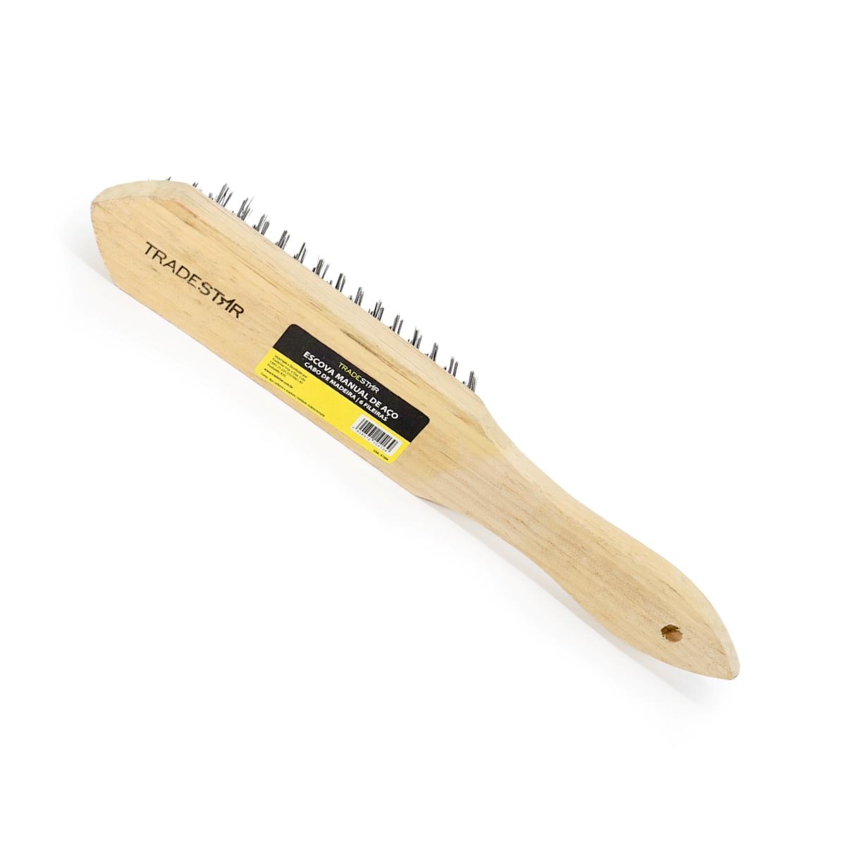 Escova Manual Aço 6 x 15 cm Cabo Madeira Tradestar - 2