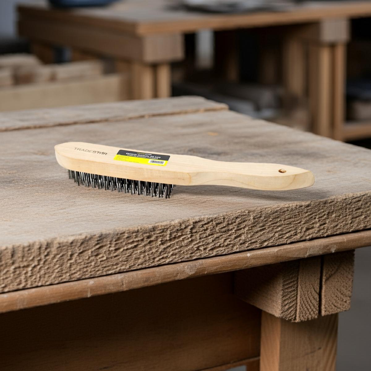 Escova Manual Aço 5 x 15 cm Cabo Madeira Tradestar - 5