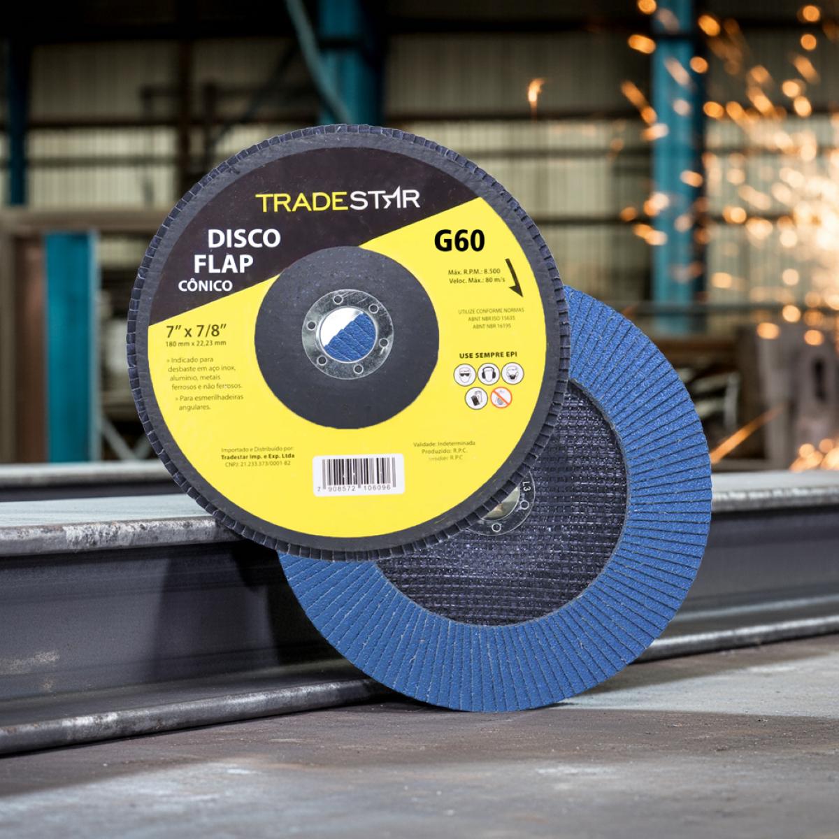 Disco Flap 180 mm G60 Fibra Cônico Azul Aço e Inox Tradestar - 4