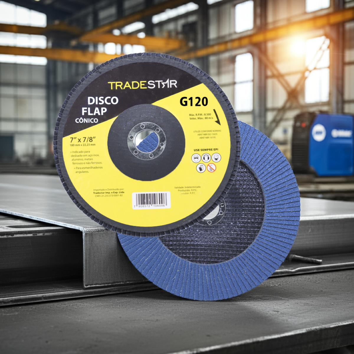 Disco Flap 180 mm G120 Fibra Cônico Azul Aço e Inox Tradestar - 4