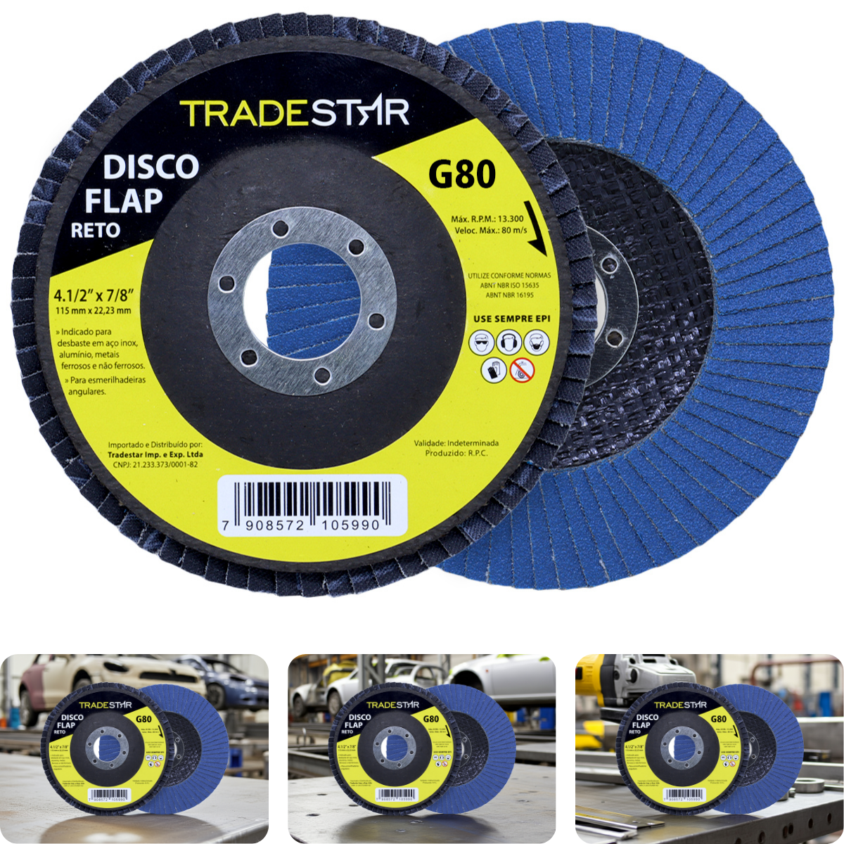 Disco Flap 115 mm G80 Fibra Reto Azul Aço e Inox Tradestar - 1