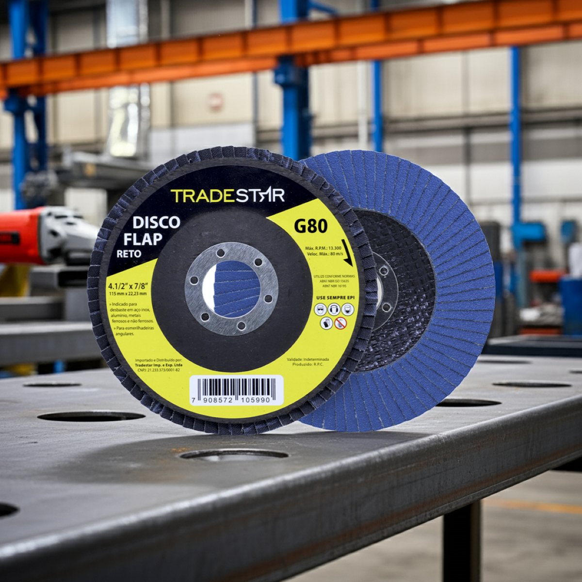 Disco Flap 115 mm G80 Fibra Reto Azul Aço e Inox Tradestar - 2