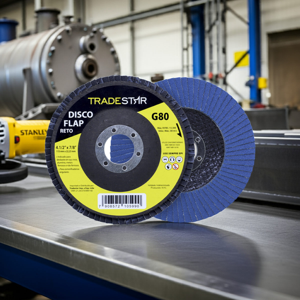 Disco Flap 115 mm G80 Fibra Reto Azul Aço e Inox Tradestar - 4