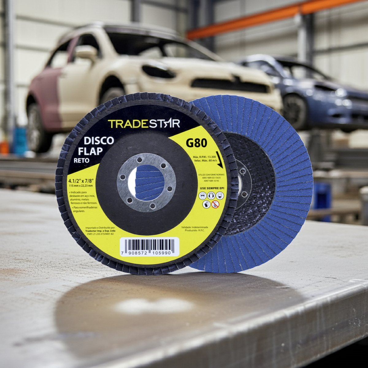 Disco Flap 115 mm G80 Fibra Reto Azul Aço e Inox Tradestar - 5