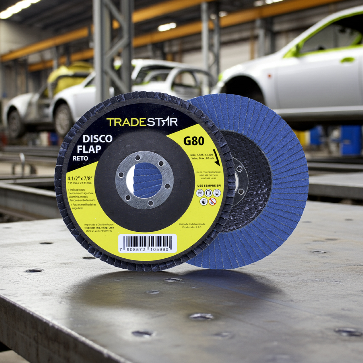 Disco Flap 115 mm G80 Fibra Reto Azul Aço e Inox Tradestar - 6