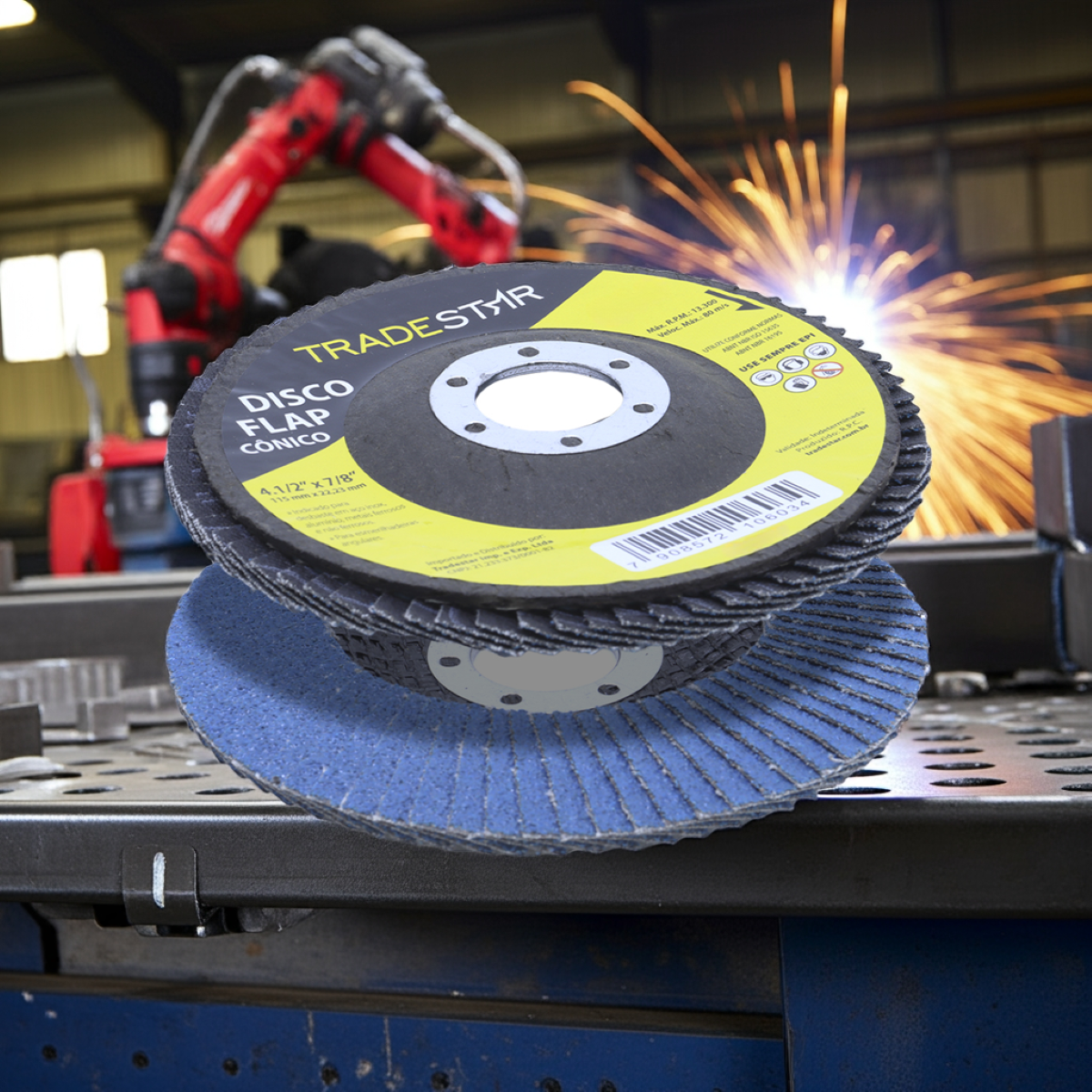 Disco Flap 115 mm G80 Fibra Conico Azul Aço e Inox Tradestar - 5