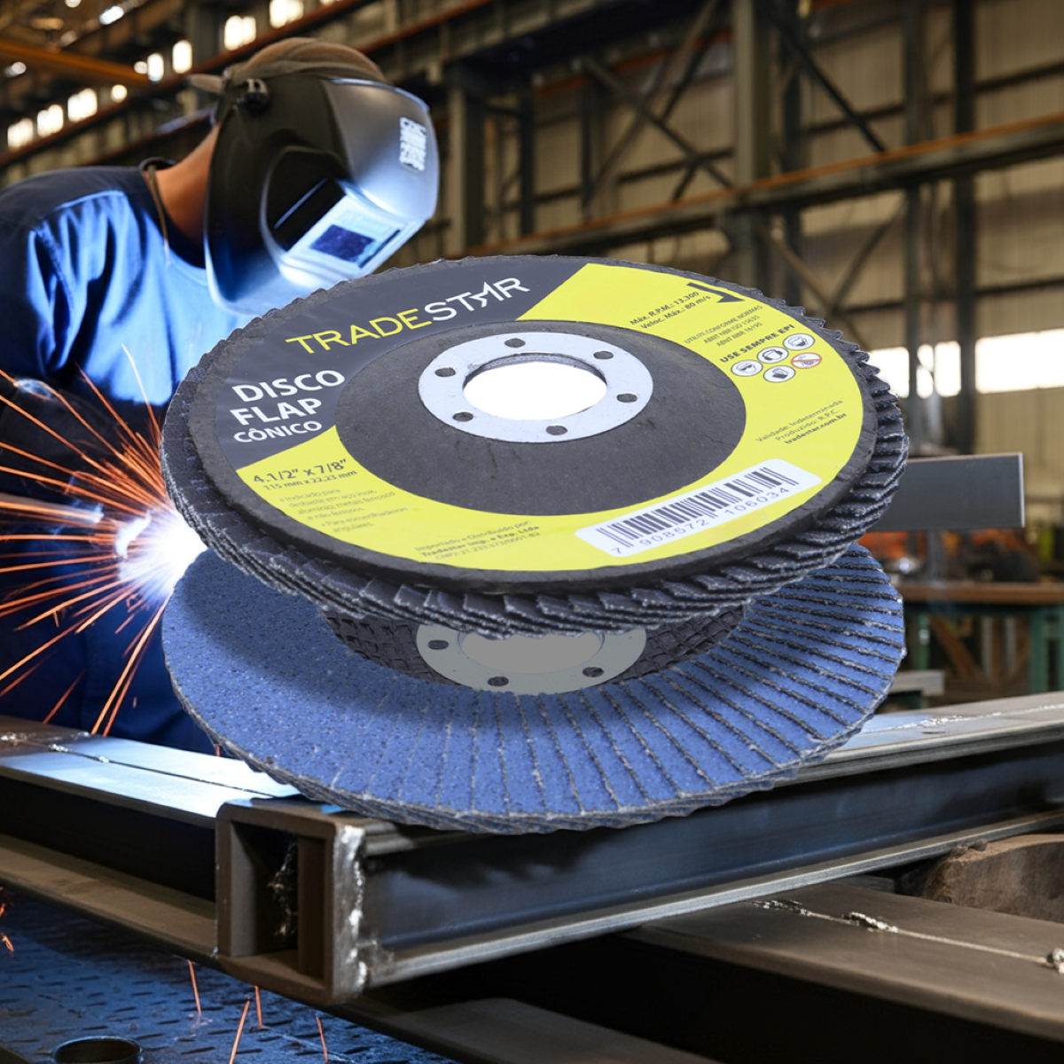 Disco Flap 115 mm G80 Fibra Conico Azul Aço e Inox Tradestar - 6