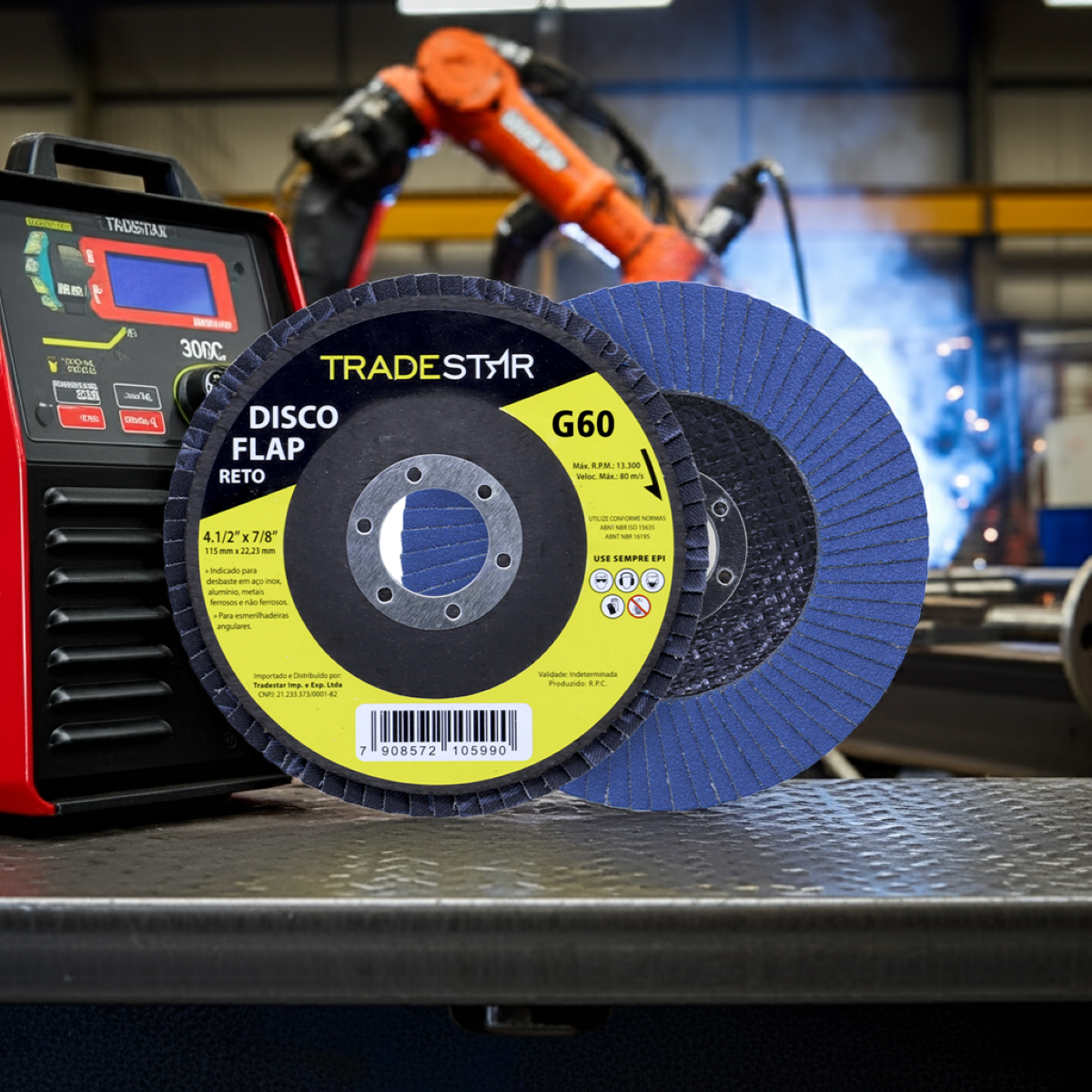 Disco Flap 115 mm G60 Fibra Reto Azul Aço e Inox Tradestar - 4