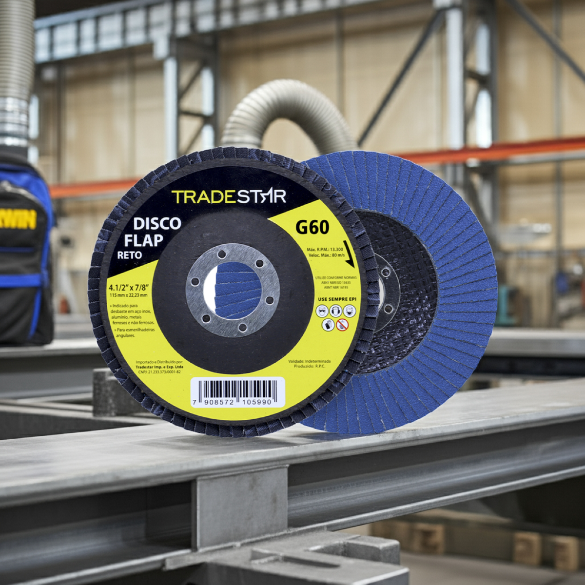 Disco Flap 115 mm G60 Fibra Reto Azul Aço e Inox Tradestar - 7