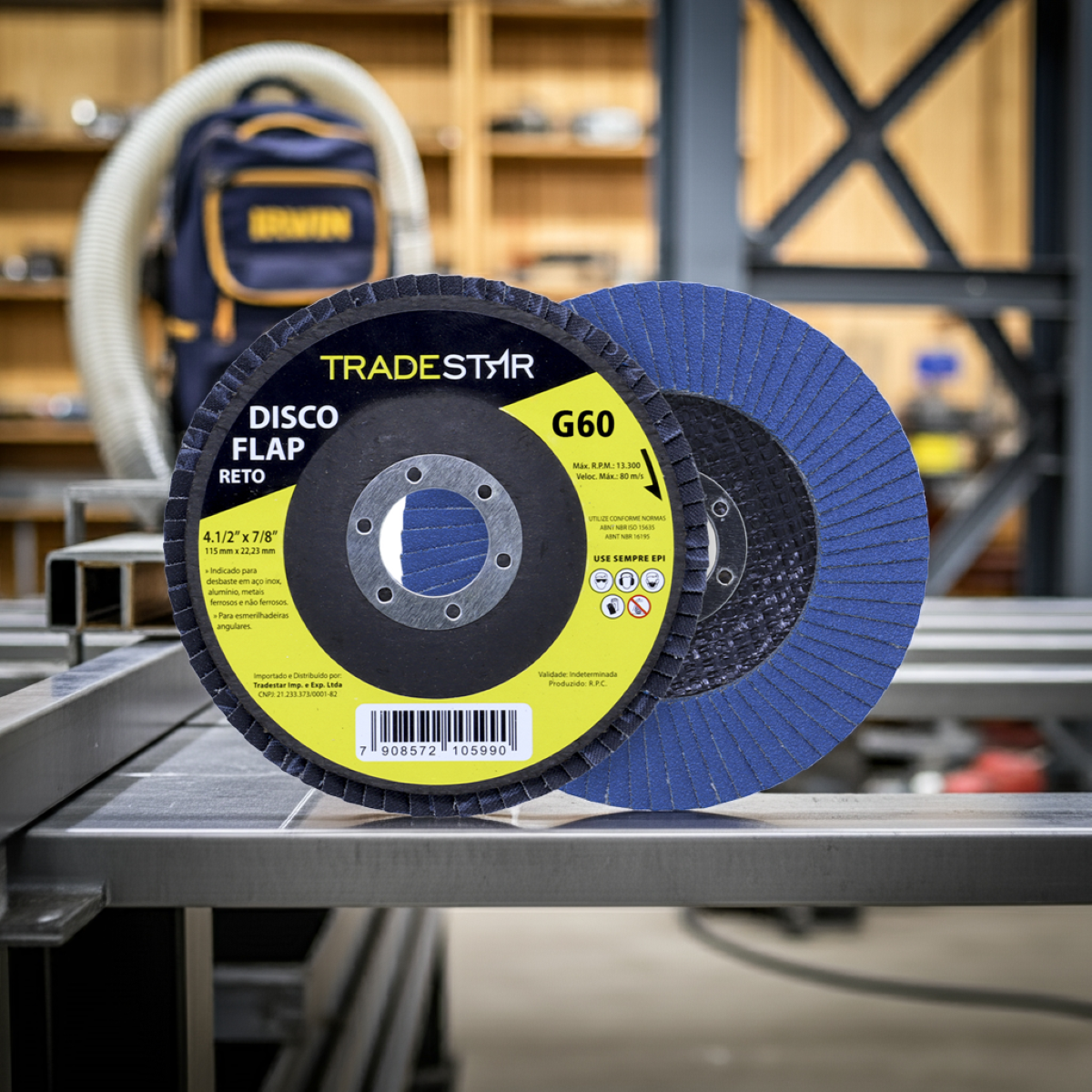 Disco Flap 115 mm G60 Fibra Reto Azul Aço e Inox Tradestar - 8