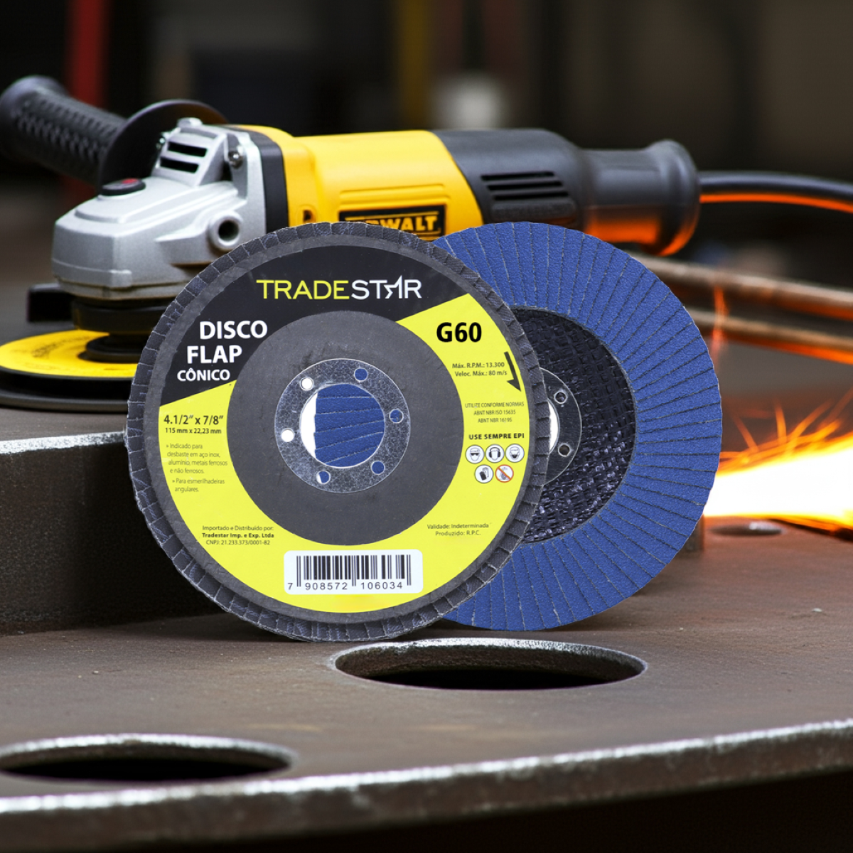 Disco Flap 115 mm G60 Fibra Cônico Azul Aço e Inox Tradestar - 3