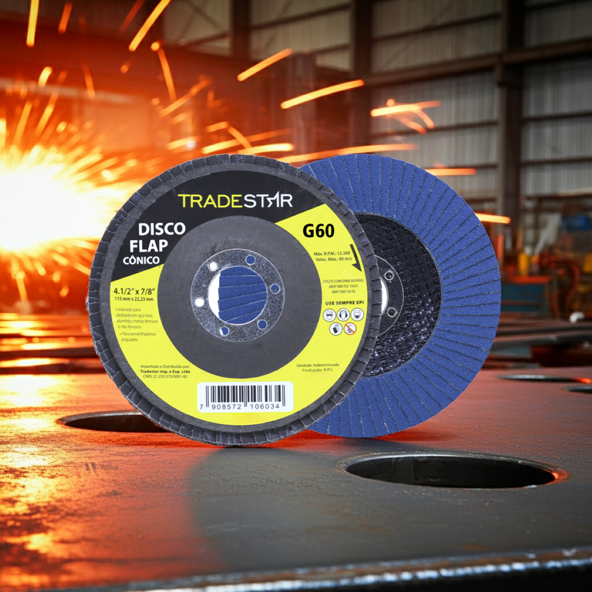 Disco Flap 115 mm G60 Fibra Cônico Azul Aço e Inox Tradestar - 8