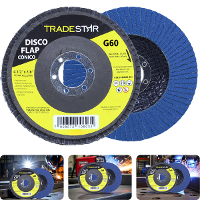 Disco Flap 115 mm G60 Fibra Cônico Azul Aço e Inox Tradestar - 1