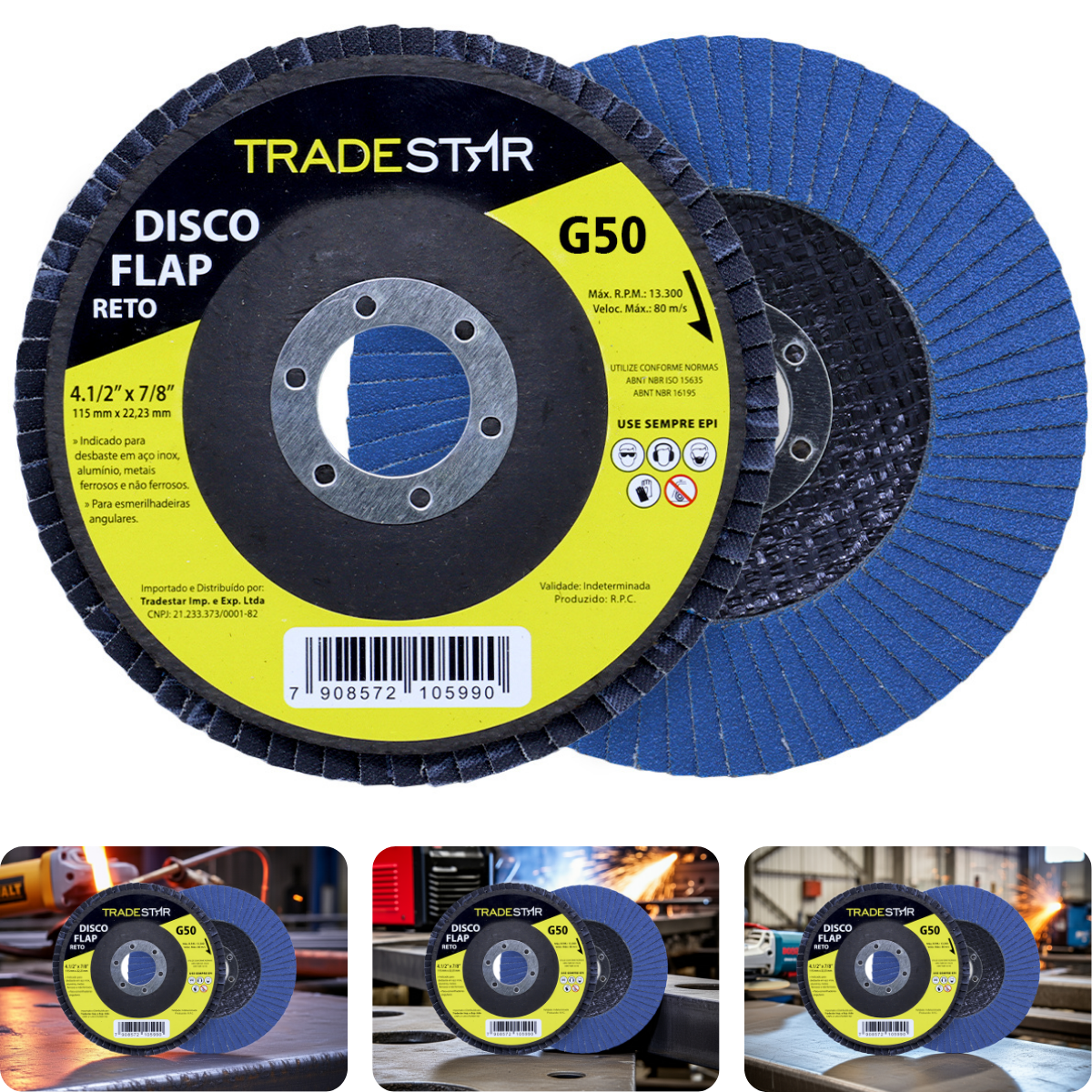 Disco Flap 115 mm G50 Fibra Reto Azul Aço e Inox Tradestar - 1