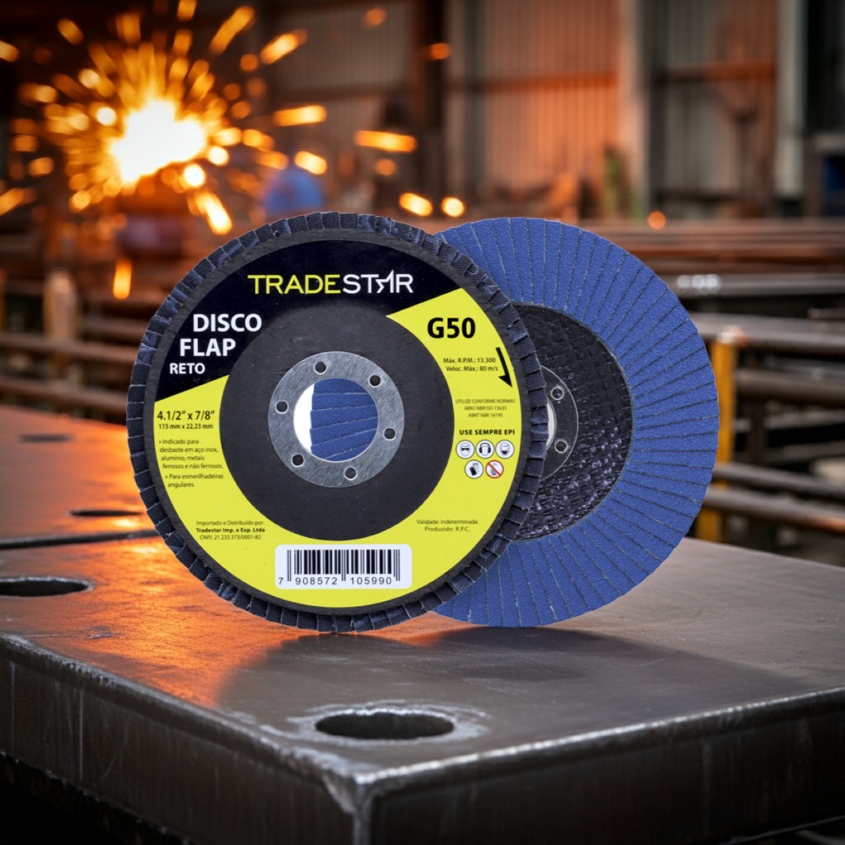 Disco Flap 115 mm G50 Fibra Reto Azul Aço e Inox Tradestar - 6